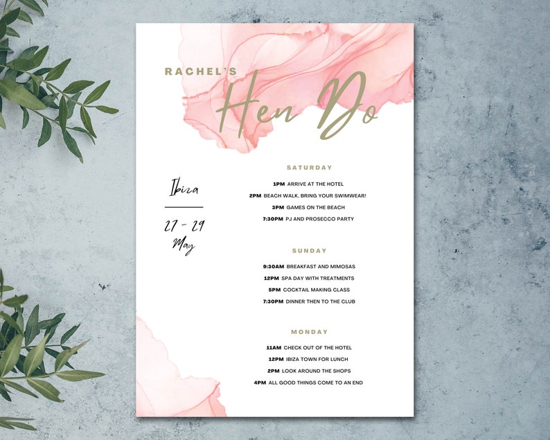Weekend Itinerary Template  Party  Bachelorette  Hen Do  Weekend  Personalised  Editable  Printable  Invite  INSTANT DIGITAL DOWNLOAD