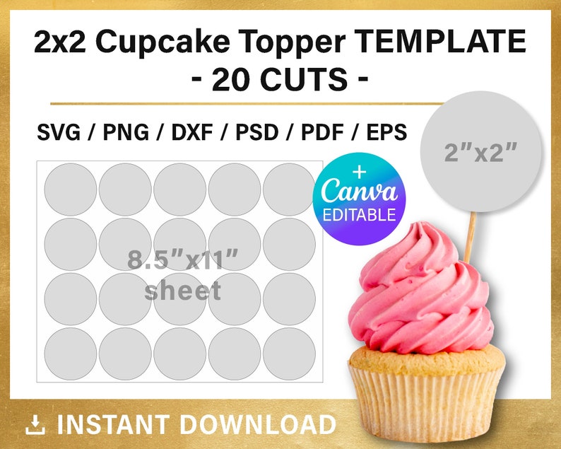 Blank cupcake toppers template  2 inches  Canva  Circle Layered labels  round sticker  for DIY decorations  svg  png  psd  instant download