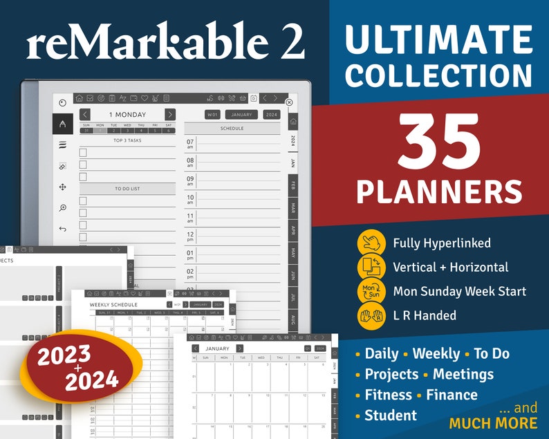 reMarkable 2 Digital Planner Bundle 2023  2024 Ultimate Collection Pack  reMarkable 2 templates  planners  journals