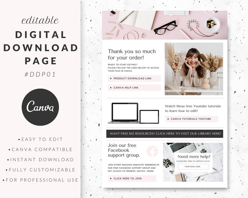 Digital Download Page Canva Template for Etsy Sellers  Etsy Shop Templates  Digital Product Templates  Download Insert for Business Owners