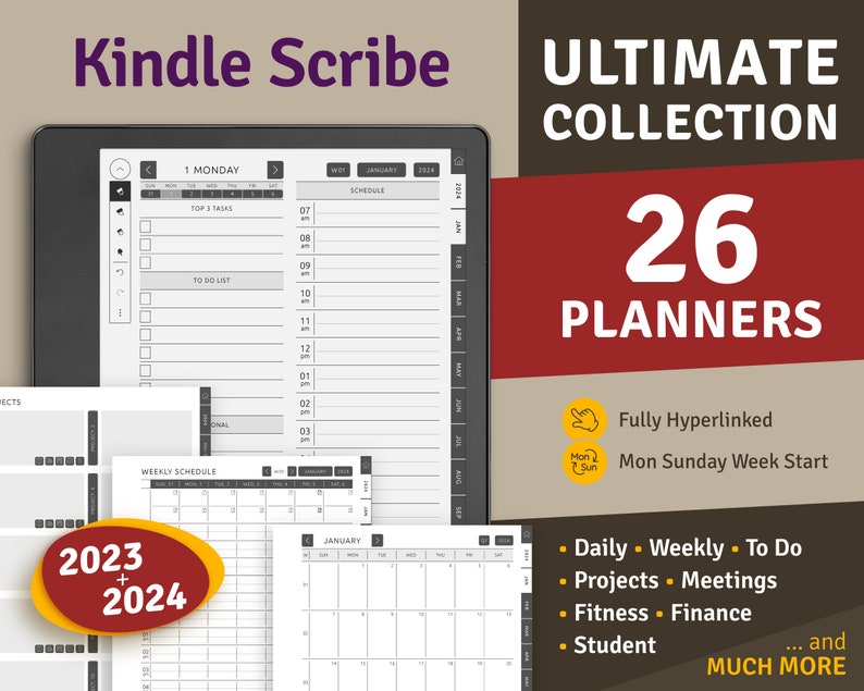Kindle Scribe Digital Planner Bundle 2023  2024 Ultimate Collection Pack  Kindle templates  planners  meetings notes  to do  daily  fitness