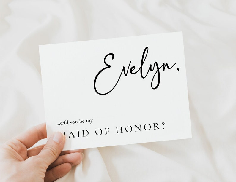 Modern Bridesmaid Proposal Card Template  Minimalist Will You Be My Bridesmaid Card  Maid Of Honor Proposal  Editable Instant DIY   Evelyn