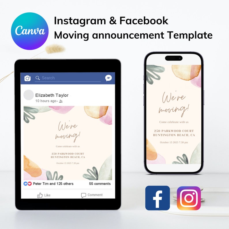 Digital Moving Announcement Instagram Stories Custom New Home Facebook Post Canva Template Change of Address Announcement E101n