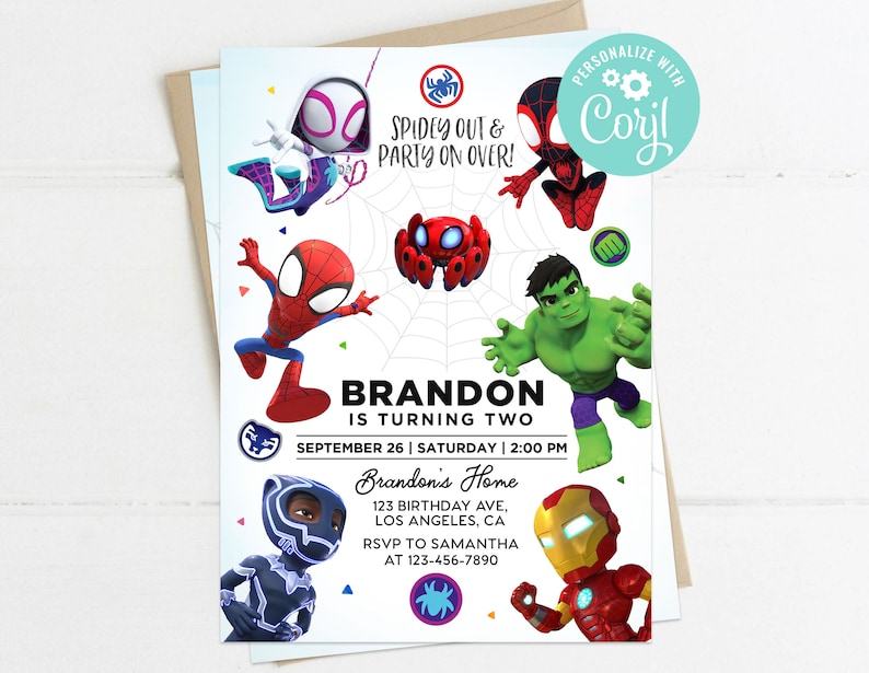 Spidey and His Amazing Friends Birthday Invitation Boy Superhero Party Invite Decoration Printable Editable Template Digital Printed