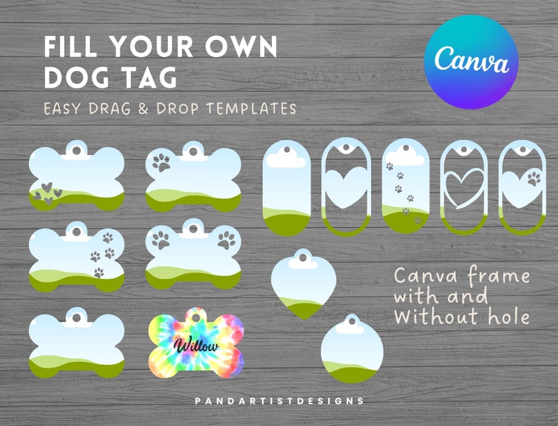 Make Your Own Dog Tag on CANVA with Easy Drag and Drop Editable Canva Frames Template Bundle Dog Bone PNG  Create Digital Design Elements