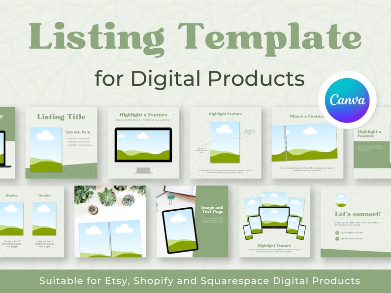 Square Digital Product Listing Template for Etsy  Wix  Shopify and Squarespace  Canva Templates for Digital Downloads