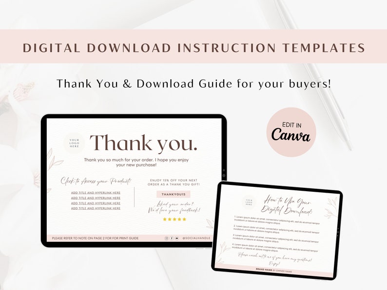 Canva Digital Download Instructions  Download Instruction Template for Digital Product  Thank You Note For Digital Downloads