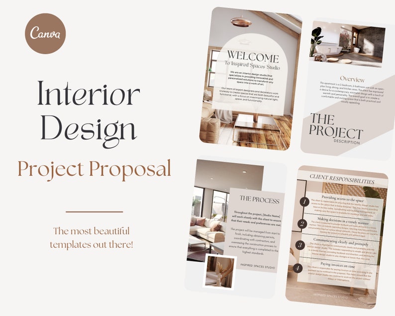Interior Design Project Proposal Client Project Editable Canva Aesthetic Template Online Interior Designer Services Digital Product
