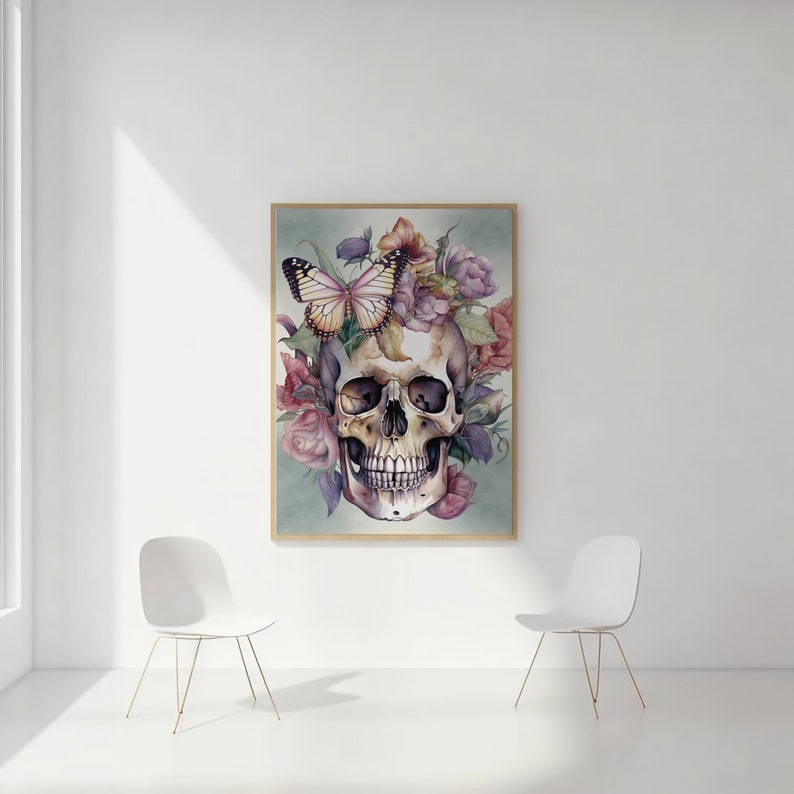 Boho Skull Art Print  Sugar Skull Instant Download Printable Home Decor  Floral Skull Digital Poster Wall Art Gift  Downloadable Gothic Art