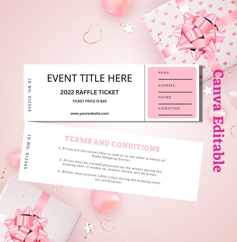 Editable Raffle Ticket Template  Event Ticket  Digital Download  Prize  Party  Event Celebration  Charity Event