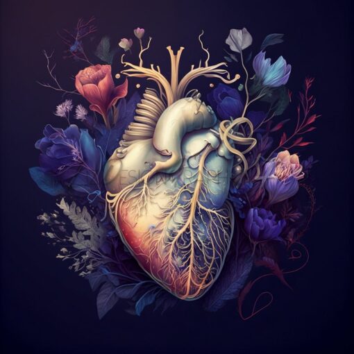 Human Heart with Flowers Art   Anatomical Human Heart Wall Art   Medical Gift  Cardiologist  Anatomy Print  Instant Digital Download  AI164