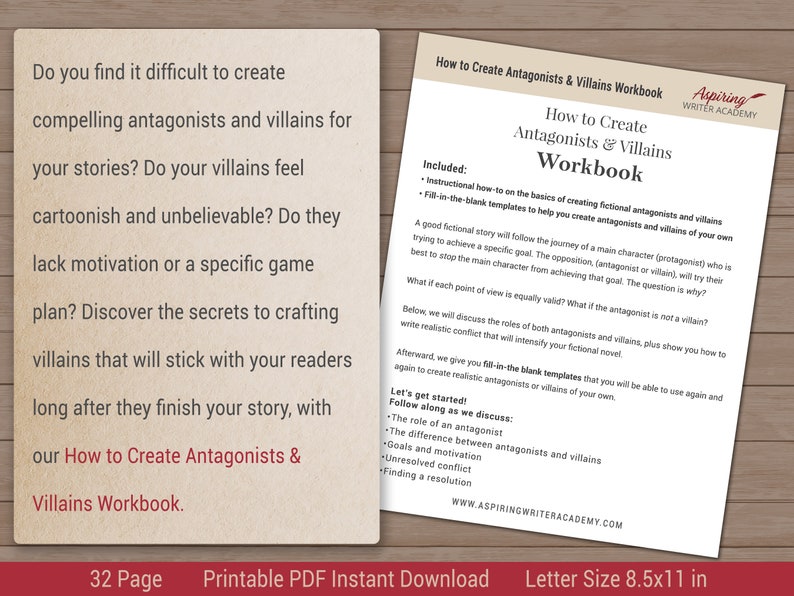 How to Create Antagonists  Villains Workbook   Character Template Sheets  Digital or Printable Writing Workbook  Villain Workbook