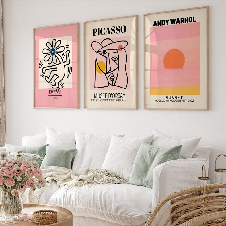 Gallery Wall Art Set Of 3 Prints  Picasso Print  Andy Warhol Poster  Picasso Poster   Gallery Wall Bundle  Keith Haring Set  Modern Wall Art