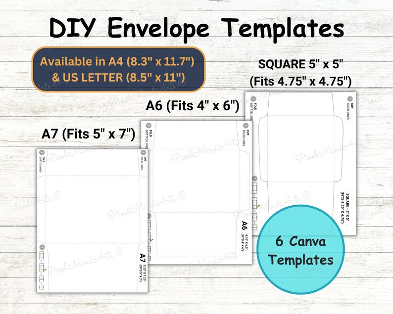 DIY Printable Envelope Templates  Print  Cut A7 (5x7)  A6 (4x6)  Square (5x5) Envelope  Canva Template  Digital Download