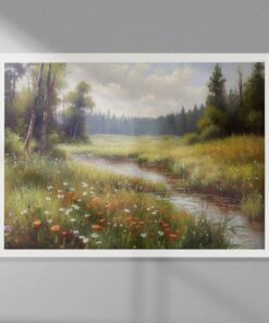 Wildflower Field Landscape Painting  Printable Wall Art  Digital Download