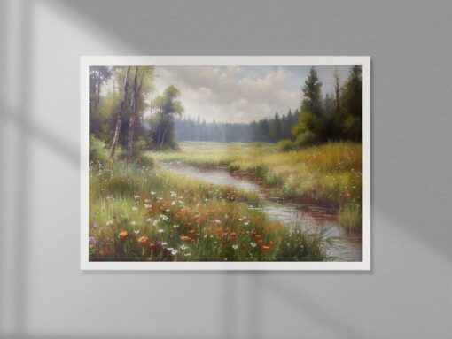 Wildflower Field Landscape Painting  Printable Wall Art  Digital Download