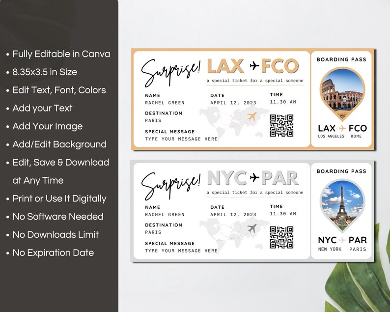Editable Boarding Pass Template  Printable Airline Ticket  Canva Boarding Pass Surprise Trip  Digital Download DIY Boarding Ticket  TDS 13