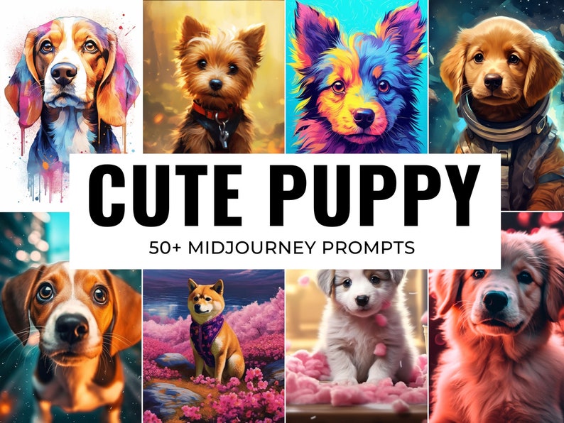 50 Cute Puppy Midjourney Prompts  AI Art  Midjourney Prompt  Midjourney AI Art  Learn Midjourney  Digital Art  AI Generate  Art Print