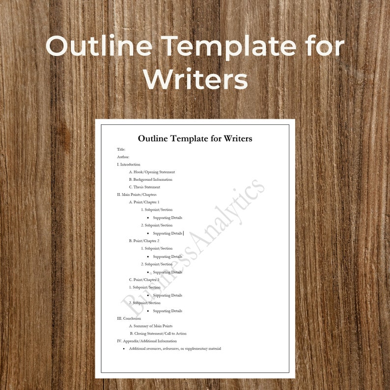 Outline Template for Writers  Printable  Word  Digital Download  Customizable  Editable  Instant Download  Writer Forms  Simple