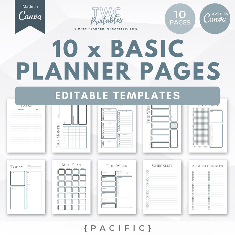Canva Template Planner  10 Pages  Editable Printable Planner  Planner Inserts Digital Download PACIFIC