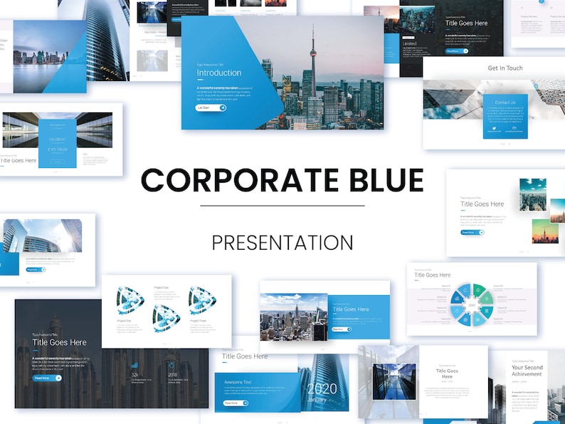 Business Powerpoint Template  company pitch deck  corporate blue PPT presentation template  digital download  Modern PowerPoint templates