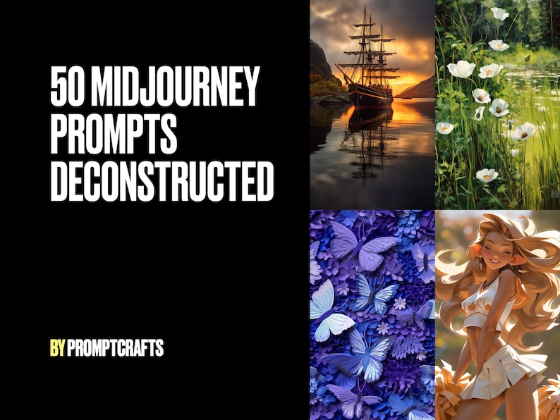 50 Midjourney Prompts Deconstructed  a Midjourney Guide for people who want to learn what Midjorney can do  50 handpicked prompts PDF format