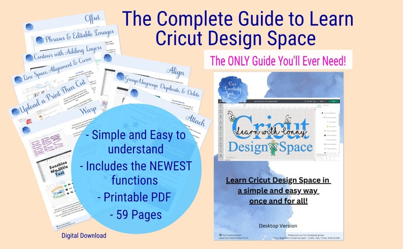 Cricut Design Space Guide For Beginners  E Book Instructions and Tutorial for Maker  Explore Air 2 3  Joy Cheat Sheet How to Learn Course
