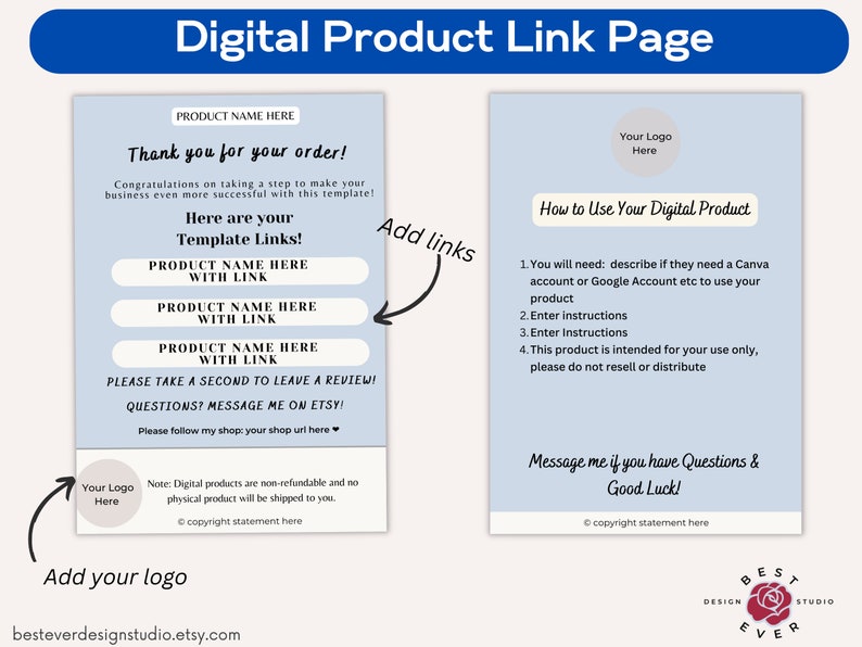 Download Link Page Template Digital Download Instructions Template  Canva Download Guide For Digital Product Sellers Digital Product Info