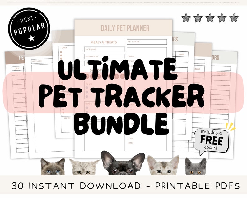 Pet Care Bundle  Pet Printable  Cat Care Tracker  Dog Care Tracking  Pet Training Checklist  New Pet Tracking  Pet Parent Guides  Pet ebook