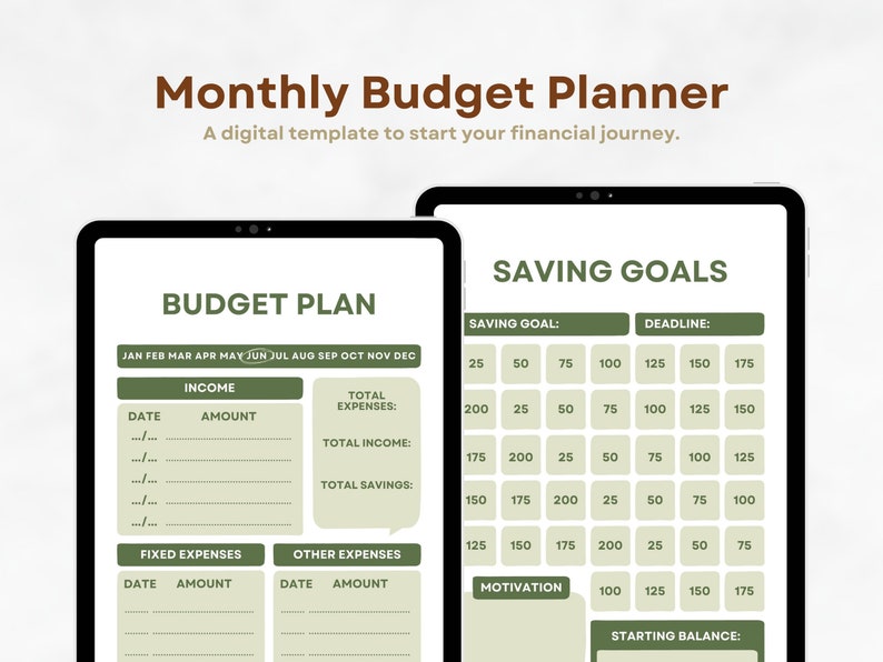 FREE Monthly Budget Planner Printable Template Digital Planner for Tablet Editable Canva Budget Savings Expenses Tracker