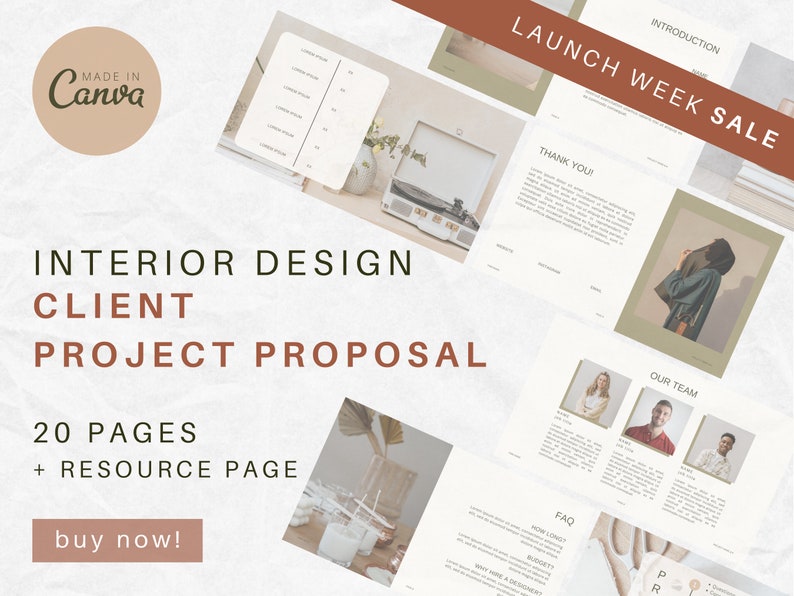 Interior Design Project Proposal Template  Comprehensible  Editable  Canva  Digital Product  Instant Download