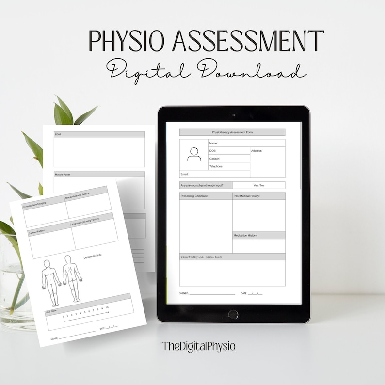 PHYSIO ASSESSMENT DOWNLOAD  digital template physiotherapy musculoskeletal assessment form template  instant download  ready to use