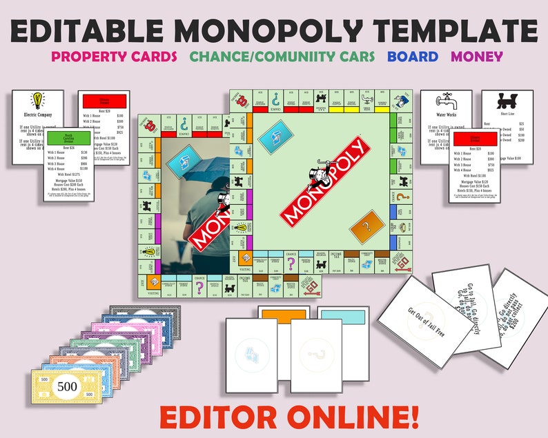 Custom Monopoly Template  Online Editor  Jettemplate  Download  Bonus Graphics  Personalized Gift  Editable  Ready To Print