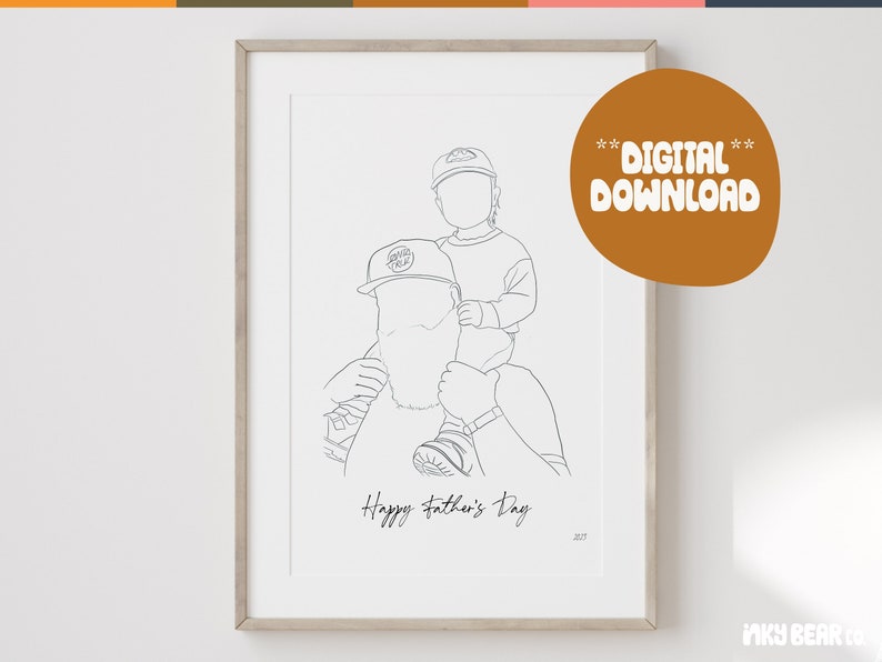 DIGITAL DOWNLOAD   Personalised drawing  custom one line drawing  one line portrait  custom gift  father s day  line art  custom print  gift