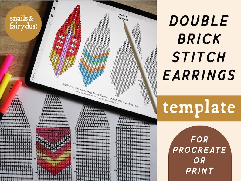Beaded Earring Template for Procreate or Print Double Brick Stitch Fringe Seed Bead Pattern Instant Digital Download