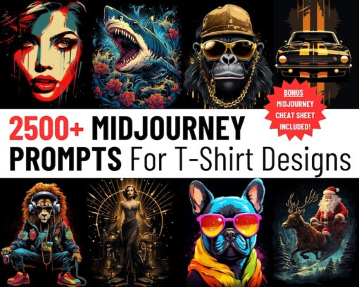 2500 Midjourney Prompts AI  T Shirt Designs  AI Art Prompts  POD Designs  Digital Art  Instant Access  Copy and Paste  ChatGPT