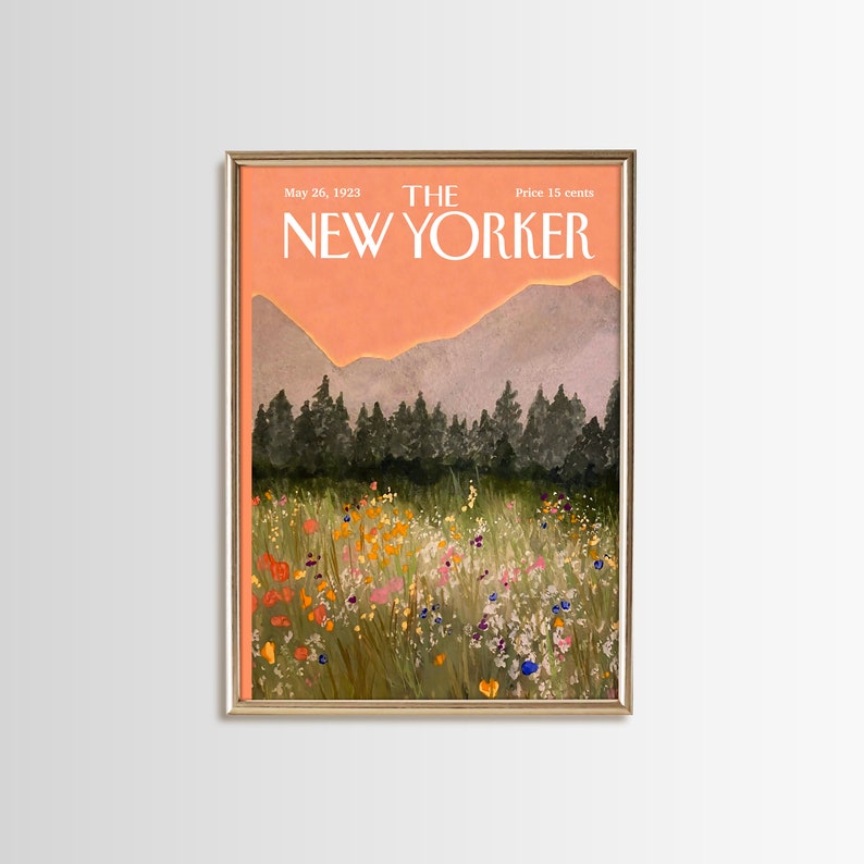 Vintage Mountain Landscape Painting  New Yorker Print  Colorful Flower Print Wall Art  New Yorker Poster  PRINTABLE Digital Download  NW 04
