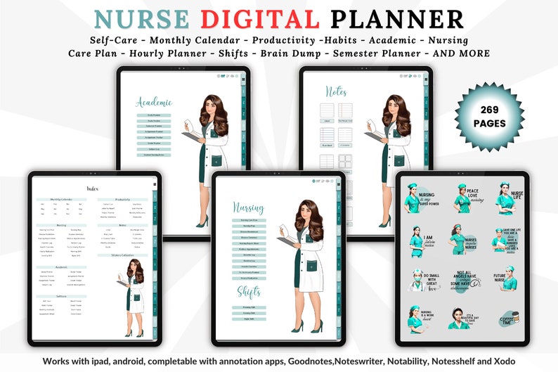 Nursing Digital Planners  Nurse Academic Students  Nursing Medical School  Goodnotes Planner  iPad Planner  Daily  Weekly  Monthly Templates