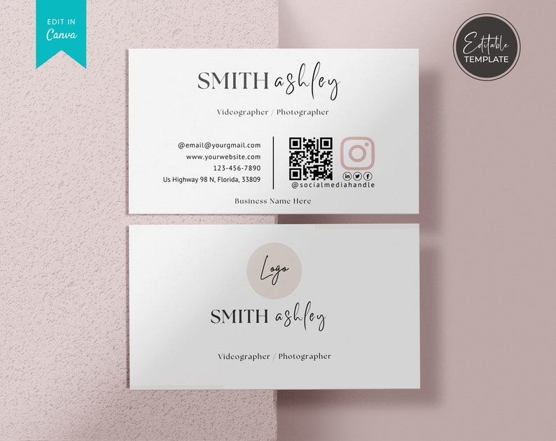Business Card Template QR Code  Instant Download  Editable Business Card Template  Minimalist Business Card  Canva Template  DIY Template