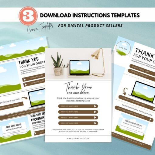 Digital download instruction template for digital product sellers  Customizable  brandable Canva template for digital products sold on Etsy