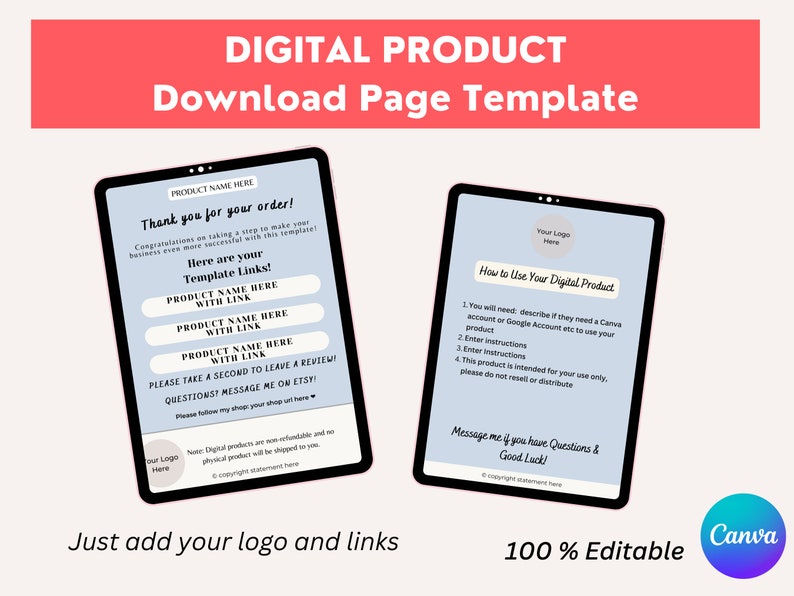 Digital Download Instructions Template  Canva Download Guide For Digital Product Sellers  Digital Product Instructions Template Sample
