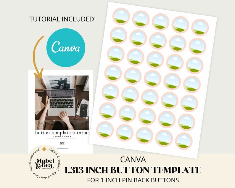 1 inch pin back button CANVA template  1 313 inch circles  Digital Download  Mabel and Bea