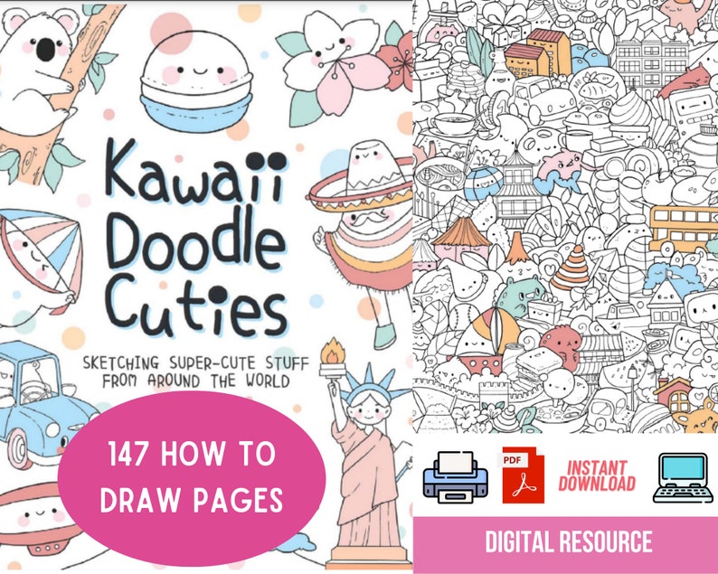 How To Draw Kawaii Doodles  Cute Art Printable Worksheets Art Digital Download Drawing Book PDF For Kids and Adults  Homeschool Art Resource