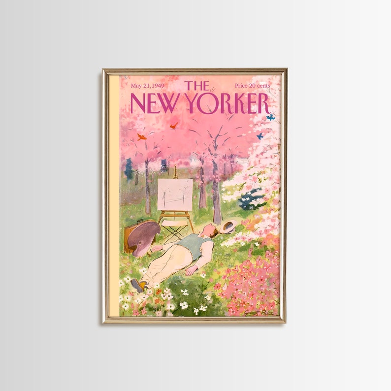 New Yorker Poster  Muted Colorful Flowers Art  Peaceful Forest Artist  PRINTABLE Digital Download  Magazine Cover  New Yorker Print  NW 59