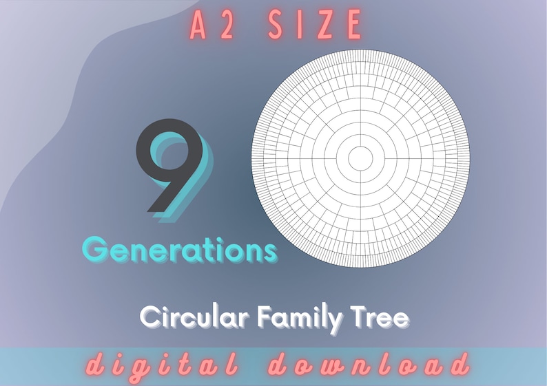 9 Generation Circular Family Tree A2  Printable Custom Ancestral Template  Genealogy Design  Round Simple Family Chart  Digital Download