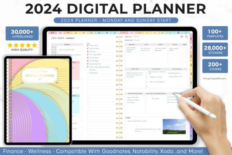 2023 2024 Digital Planner  GoodNotes Planner  iPad Planner  Daily Planner  Notability Planner  Android Planner daily digital planner minimal