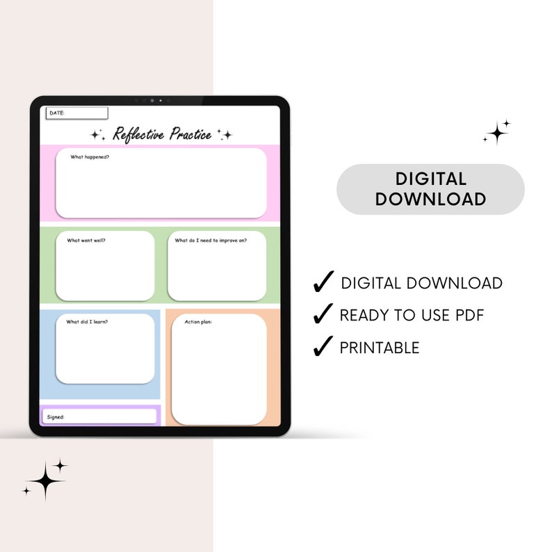 DIGTIAL DOWNLOAD REFLECTION template  for healthcare professionals (nurses  doctors  physiotherapists)  Digital template  instant download