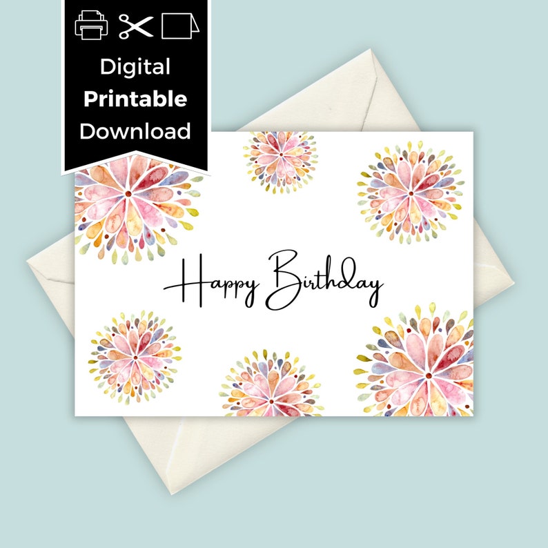 Printable Birthday Card with Flowers  Floral Birthday Card  Digital Birthday Card  Instant Download