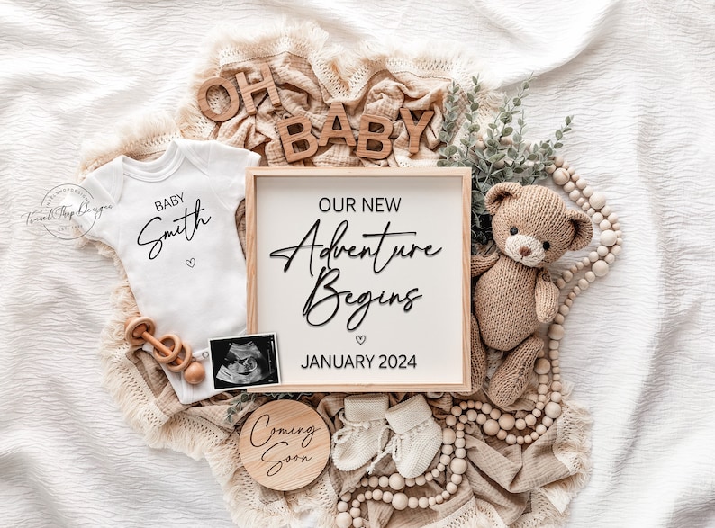 Digital Pregnancy Announcement Gender Neutral Baby Announcement Social Media Reveal Instant Editable Template Second Adventure Begins