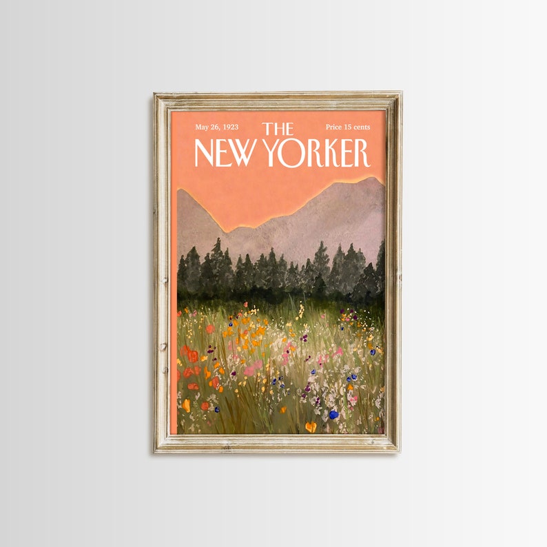 Vintage Mountain Landscape Painting  New Yorker Print  Colorful Flower Print Wall Art  New Yorker Poster  PRINTABLE Digital Download  NW 04